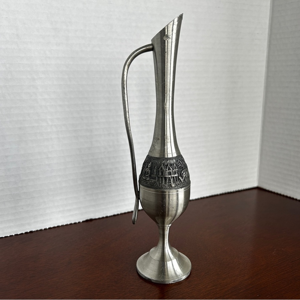 Oriental Pewter Thailand Co. Ltd Embossed Bud Vase  Pitcher Ewer